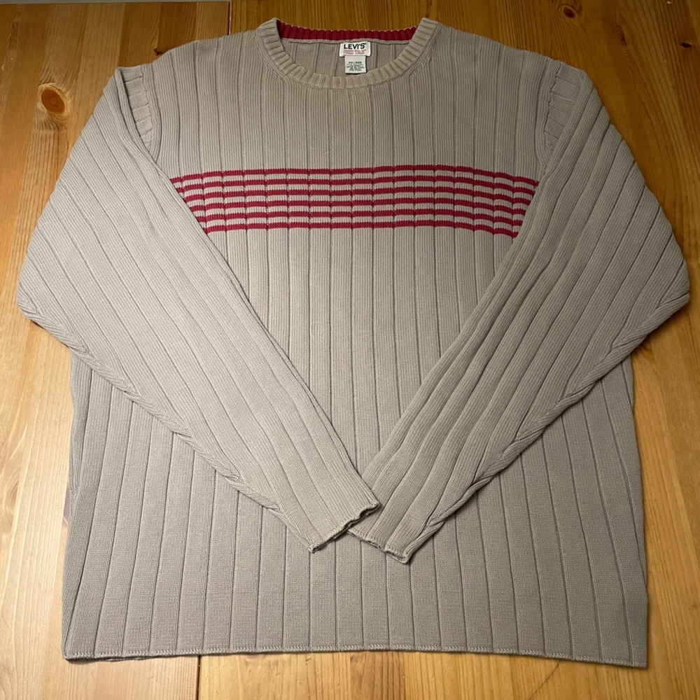 Rare Vintage Y2K Levi’s Red Tab Cable Knit Crewneck Beige Red Stripped XXL 2XL